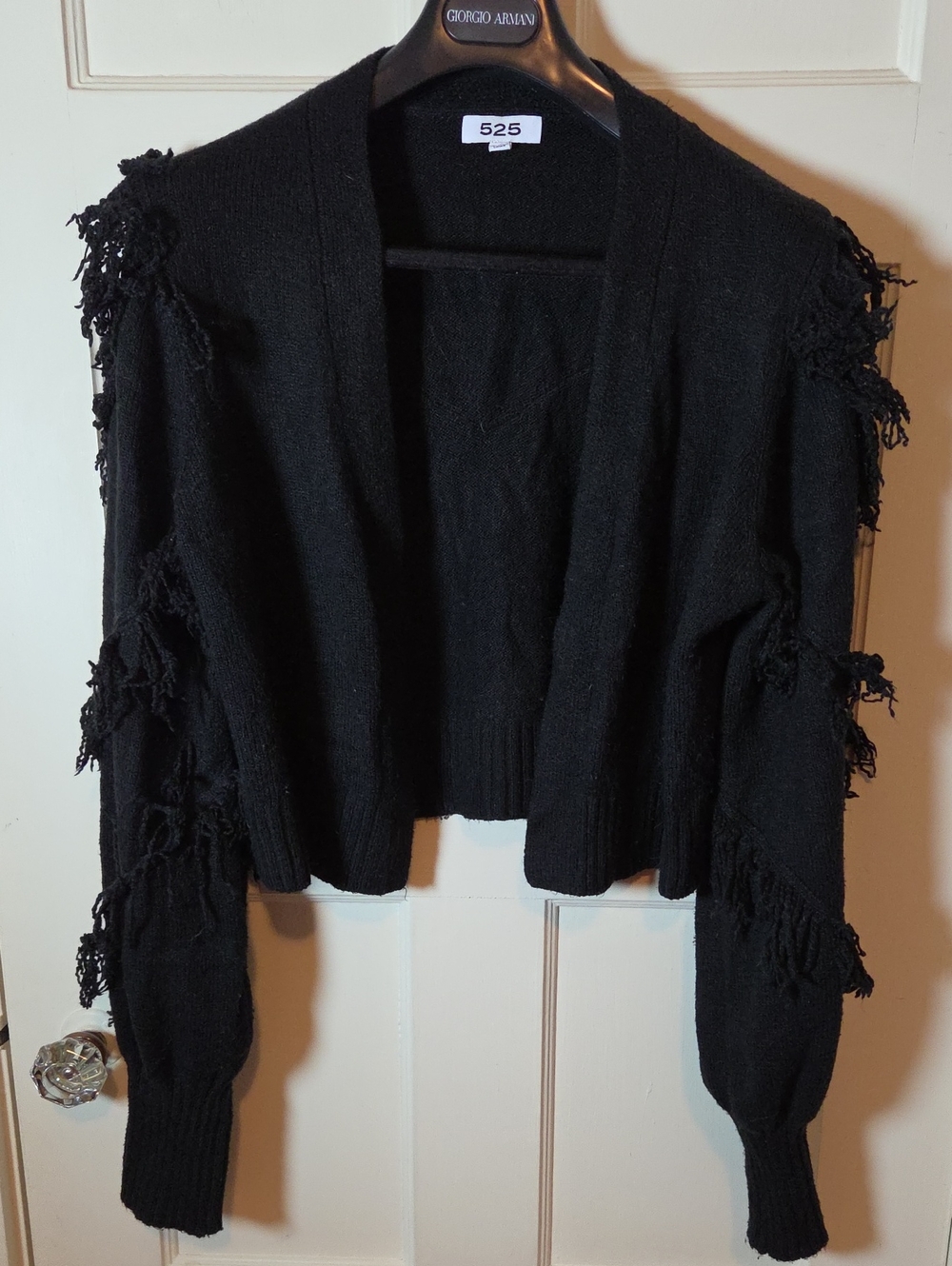 525 America Fringe Open Cardigan In Black Size Large
